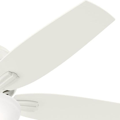 Hunter 52 inch Indoor Ceiling Fan with LED Light - White Ceiling Fan with Pull Chain, For Bedroom or Living Room, Low Profile Flush Mount, No Remote, 5 Blades - Newsome 53313, Fresh White