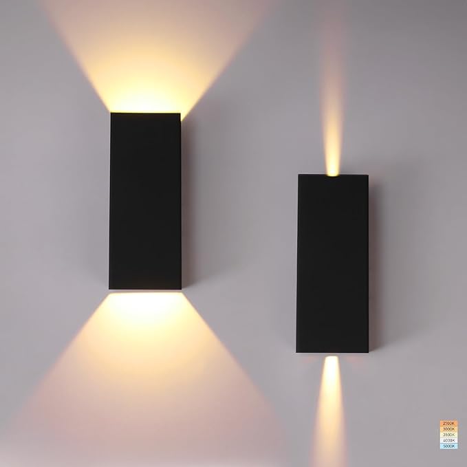 LEONLITE 5CCT 12 Inch LED Up Down Wall Light 24W, Dimmable Adjustable Beam Angle Square Outdoor Wall Light Fixtures, 100-277V, 1800LM, IP65 Waterproof Modern Wall Sconce, CPI90, ETL Listed, Pack of 2