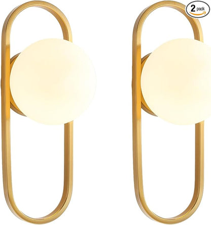 Wall Sconces Set of Two Brushed Gold Wall Lamp Sconces Wall Lighting with White Globe Glass Shade Wall Lights Sconces Wall Decor Set of 2 Wall Lights for Living Room Wall Lamps for Bedrooms Set of 2