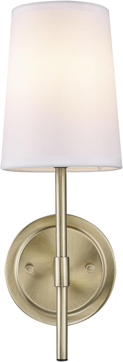 Globe Electric 51861 Clarissa 1-Light Wall Sconce, Matte Brass, White Fabric Shade, Bulb Not Included