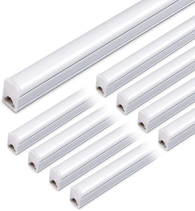 (8 Pack LED T5 3FT Tube Light Fixture, 15W, 1800lm, 6500K, 3 Foot Linkable LED Shop Light Tube, Ceiling, Workshop, Corded Electric with Built-in ON/Off Switch