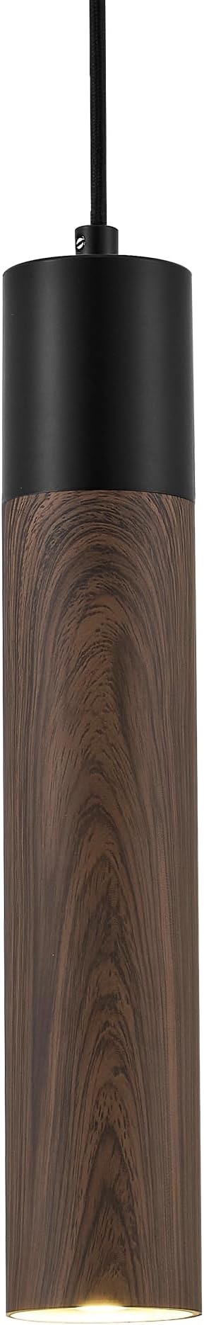 ELYONA Modern Pendant Light Fixtures, Walnut Wood Grain & Matte Black Metal, Industrial Cylinder Hanging Pendant Light for Kitchen Island Dining Room Bedroom Living Room, GU10 LED Bulb Included