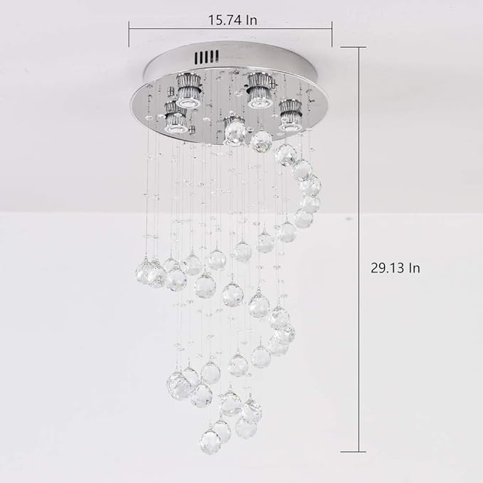 K9 Crystal Chandelier, Flush Mount Ceiling Light, Modern LED Light Fixture, Dining Room Bedroom Kitchen Entryway Foyer Light of 5 Lights, Spiral Shape, 29in High