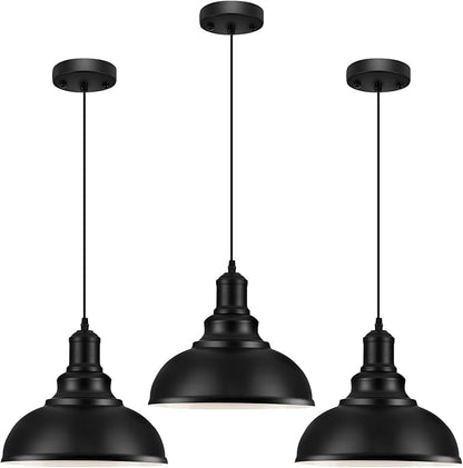 LOEHINLE 3PCS Pendant Lighting, Vintage Industrial Fixtures, Black Metal Chandelier Lights, Ceiling Lamp for Kitchen Home Island Dining Room Bedroom, 11.4 inches