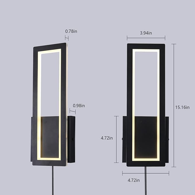 Modern Wall sconces Set of Two Indoor LED Simple Wall Fixture Black Plug in Wall Lights for Living Room Bedroom Hallway Stairs