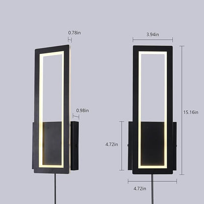Modern Wall sconces Set of Two Indoor LED Simple Wall Fixture Black Plug in Wall Lights for Living Room Bedroom Hallway Stairs