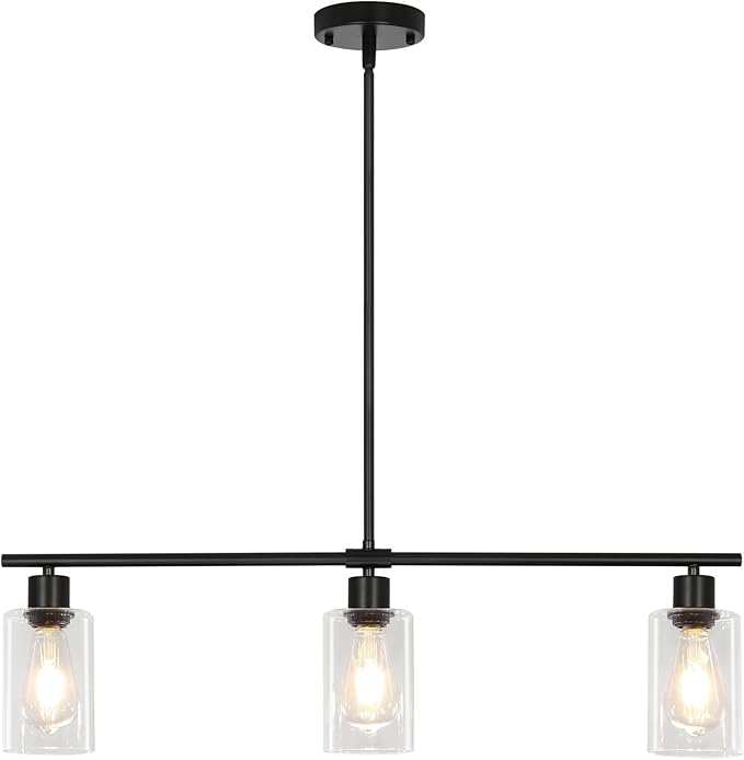 3-Light Kitchen Island Lighting, Farmhouse Dining Room Light Fixtures Over Table, Modern Brushed Nickel Island Lights Over Island, Linear Chandelier Hanging Ceiling Pendant Light Fixtures for Kitchen