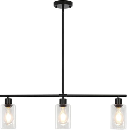 3-Light Kitchen Island Lighting, Farmhouse Dining Room Light Fixtures Over Table, Modern Brushed Nickel Island Lights Over Island, Linear Chandelier Hanging Ceiling Pendant Light Fixtures for Kitchen