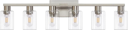 6-Light Bathroom Vanity Light, Brushed Nickel Vanity Lights for Bathroom, Bathroom Lights Fixtures Over Mirror, Large Vanity Light Over Mirror Modern Wall Sconce with Clear Glass Shade
