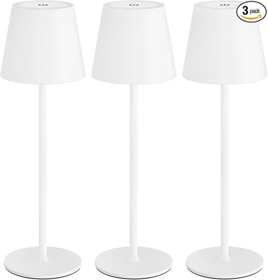uuffoo 3 Pack Cordless Table Lamp Rechargeable 5000mAH Battery Operated Lights Touch Control LED Portable Desk Lamps 3 Color Dimming for Outdoor Coffee Bedroom Kitchen (White)
