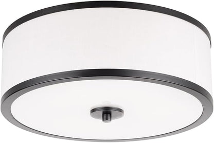 EdwarmLux 3-Light Flush Mount Ceiling Light Fixture, 12.6 " Drum Light with White Fabric Shade, Modern Close to Ceiling Light for Living Room Bedroom Dining Room Kitchen Hallway Entry (Matt Black)