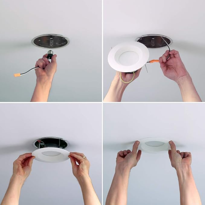 HALO LT 5 in / 6 in LED Recessed Lights Retrofit Can Light Fixtures 6 Pack 3000K Warm White 600 Lumens Wet Location Dimmable Ceiling Downlights with Baffle White Trim