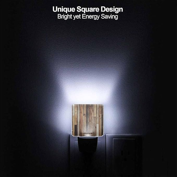 Old Wooden Planks Night Light Brown Vintage Style LED Night Lights Plug into Wall for Stairway Hallway Bedroom 0.5W Nightlight