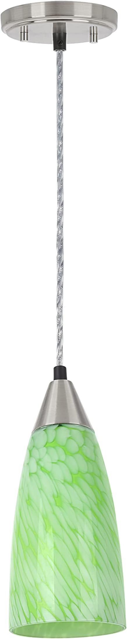 Aspen Creative 61104 Adjustable One Mini Ceiling Light, Transitional Design in Finish with Green Art Glass Shade, 3-3/4" Wide Pendant, Satin Nickel