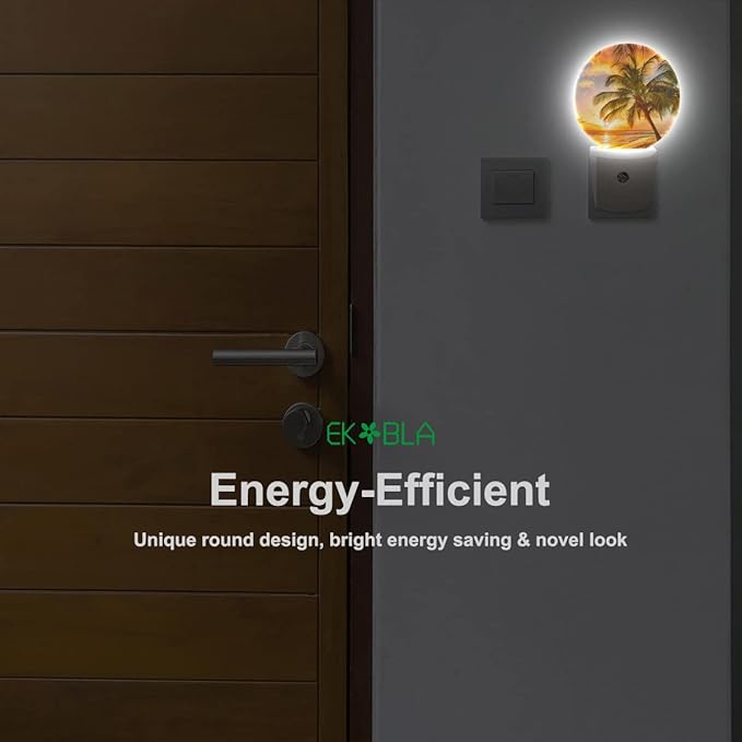 EKOBLA Sunset Beach Plug-in Night Light, Summer Seaside & Palm Tree LED Nightlight with Auto Sensor for Home Decor