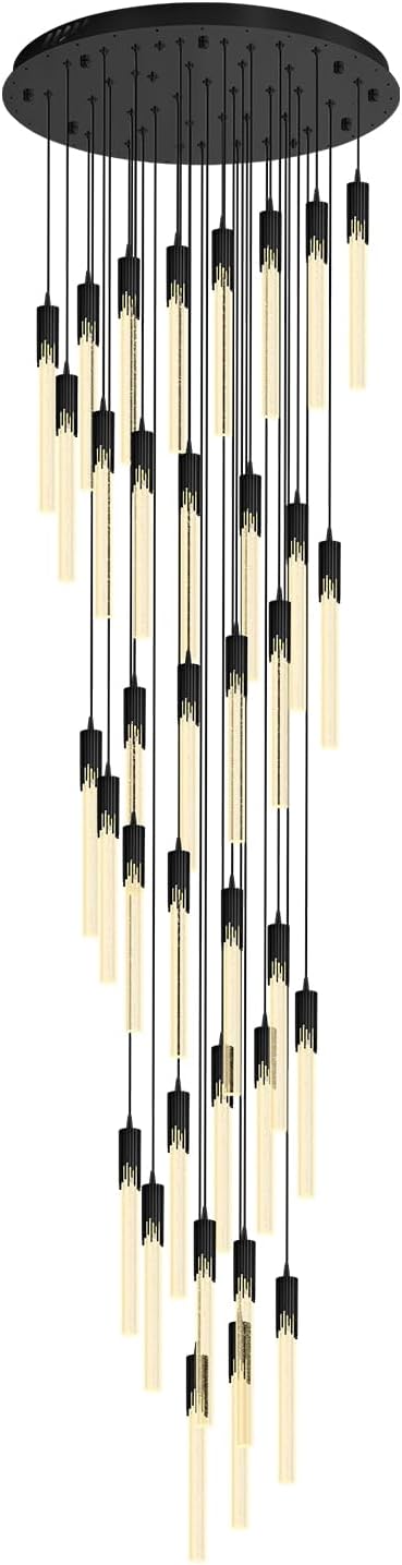 Flashing God Long Chandeliers for High Ceiling Black Bubble Crystal Chandelier Large Foyer Entrance Chandeliers for High Ceiling Big Crystal Chandelier LED Dimmable 2700K-6000K