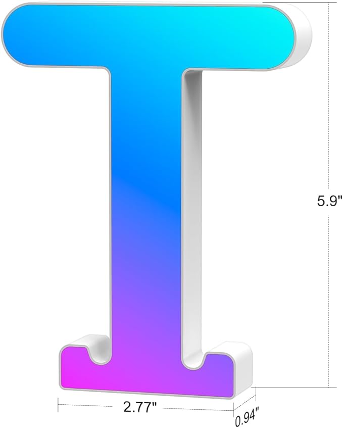 Light Up Letters Marquee Letter - Music Sync RGB Color Changing LED Lights Letter Logo Game Lights for Girls Women Party Birthday Christmas Valentine's Day Wall Desktop Decoration (MRGB-T)