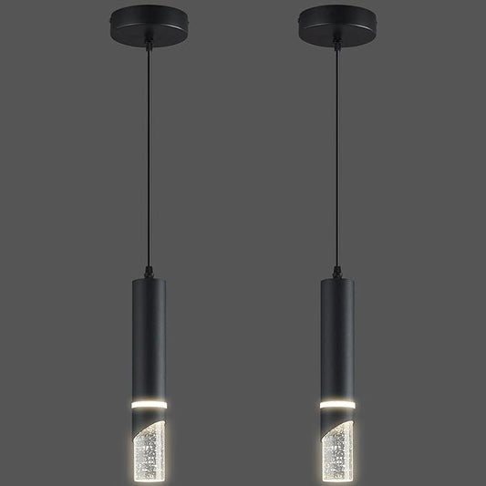 Modern Dimmable Led Pendant Lights Kitchen Island, Ideal for Living Room, Bedroom,Sink 6w LED Crystal Energy-Saving Hanging Lamp for Cozy Lighting (Black 2-Pack)