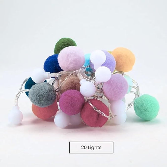 Delightful Multicolor Boho Pom Pom String Lights - 6.6 ft (1 Pc.) - Unique & Stylish Party Decor - Perfect for Vibrant Summer Events