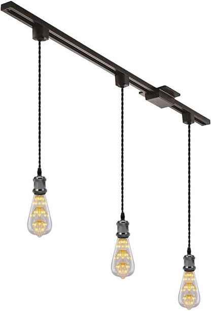 Kiven 3-Lights H System Track Mini Pendant, Pearl Black Finish Lamp Holder Fitting Track Light Kit, Rose Pendant Braided Fabric Flex Cord Length 35.43 in,TB0123-90CM