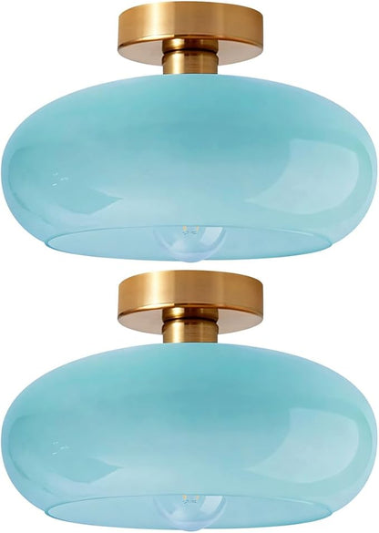 Lighting Glass Flush Mount Ceiling Light Blue Round Dome Glass Shade Mid Century Semi Flush Mount Ceiling Light Fixtures wtih Bathroom Overhead Lights Nordic Hallway Lights Fixture