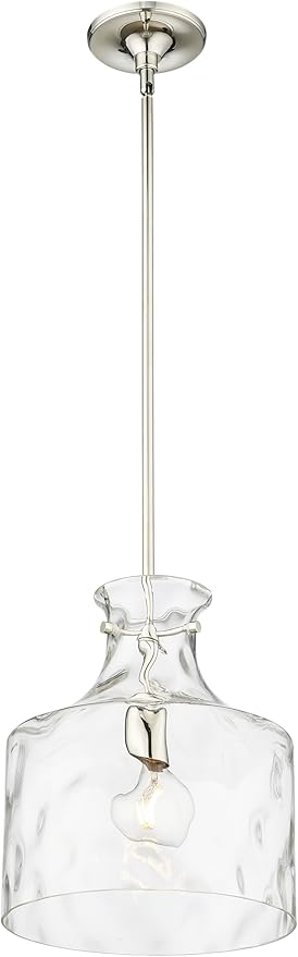 ML Lighting | Santorini Collection | 22601-PN | Indoor 1 Light Metal Pendant in Polished Nickel with Water Glass Shade | Kitchens, Dining Rooms, Living Rooms, Entryways, Hallways