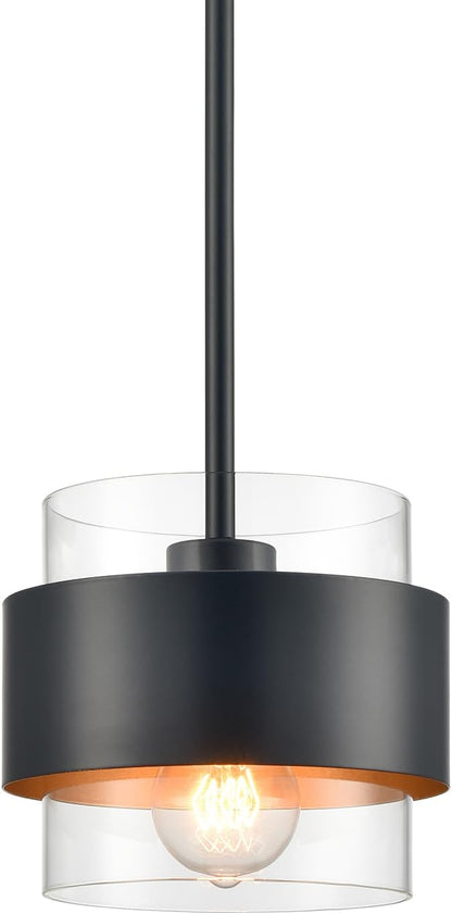 CLAXY Pendant Lights Kitchen Island Black Rod Hanging Kitchen Pendant Light Fixture, Clear Glass Cylinder Shade