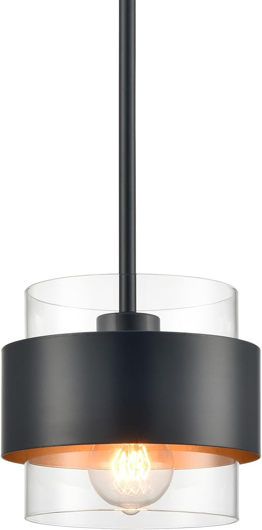 CLAXY Pendant Lights Kitchen Island Black Rod Hanging Kitchen Pendant Light Fixture, Clear Glass Cylinder Shade
