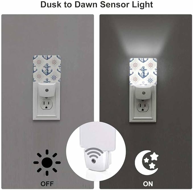 Anchor LED Night Lights Plug into Wall Vintage Rudder Compass for Navigation 0.5W Plug in Night Light, Dusk to Dawn, Bright Nightlight Auto On/Off, for Room Bedroom Bathroom