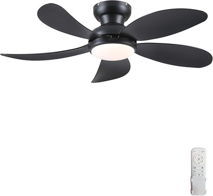 PHORUS 42" Black Low Profile Ceiling Fans with Lights and Remote,Small Flush Mount Ceiling Fans with Quiet Reversible DC Motor, Dimmable 3 CCT