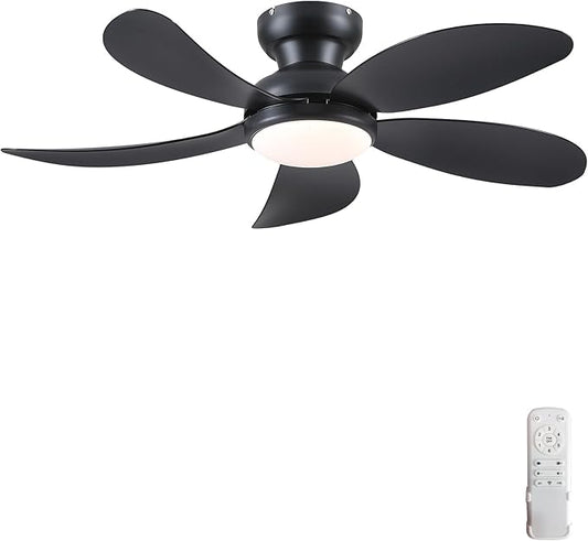 PHORUS 42" Black Low Profile Ceiling Fans with Lights and Remote,Small Flush Mount Ceiling Fans with Quiet Reversible DC Motor, Dimmable 3 CCT