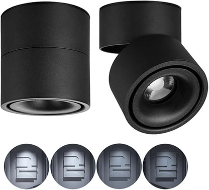 Dimmable Ceiling Spotlight,Indoor 360°Adjustable Surface Mounted LED 10W COB Ceiling Downlight-Wall Lamp for Picture Background Wall Display Lighting(Black,6000K Cold Light)