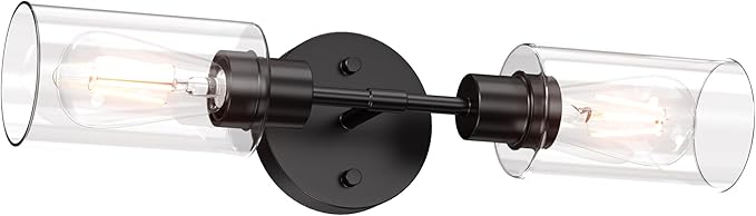 Bathroom Light Fixtures 2 Light Black, Bathroom Vanity Lights Over Mirror, Bathroom Sconces Wall Lighting，Farmhouse Matte Black Bathroom Vanity Light, Modern Vanity Lights with Clear Shades