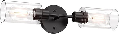 Bathroom Light Fixtures 2 Light Black, Bathroom Vanity Lights Over Mirror, Bathroom Sconces Wall Lighting，Farmhouse Matte Black Bathroom Vanity Light, Modern Vanity Lights with Clear Shades