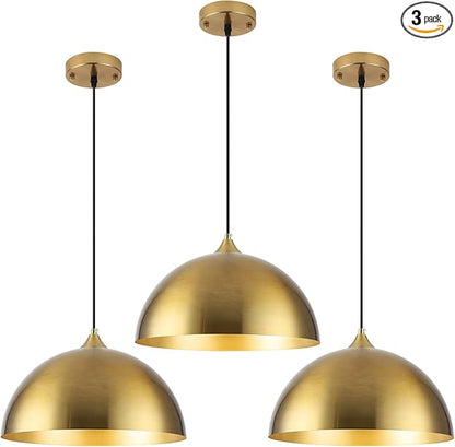 Gold Pendant Lights Kitchen Island 3 Pack, 14 Inch Gold Dome Pendant Light, Large Kitchen Pendant Light, Island Pendant Lights for Kitchen, Dining Room, Cafe