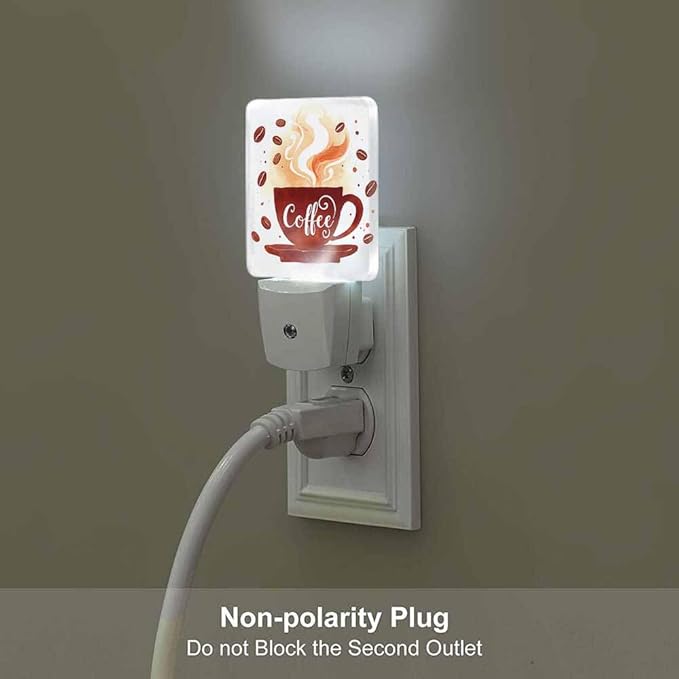 Coffee Night Light Watercolor Coffee Cup with Smoke LED Night Lights Plug into Wall for Stairway Hallway Bedroom 0.5W Nightlight