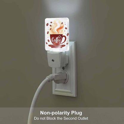 Coffee Night Light Watercolor Coffee Cup with Smoke LED Night Lights Plug into Wall for Stairway Hallway Bedroom 0.5W Nightlight