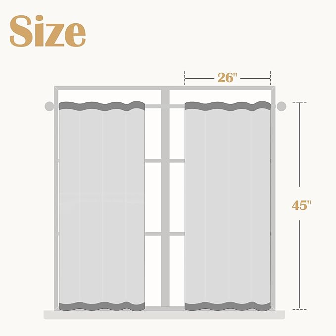 jinchan Boho Kitchen Curtains Linen Tier Curtains 45 Inches Bohemian Cafe Small Drapes Gray Striped Mudcloth Farmhouse for Bathroom RV Camper Light Filtering Rod Pocket 2 Panels Grey on Beige