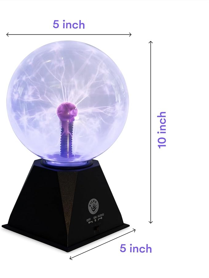 Kicko 10-Inch Plasma Ball - Blue Plasma Globe Touch and Sound Sensitive - Nebula Thunder Lightning Lamp Plug-in for Science Decor - Crystal Ball for Bedroom, Parties, Kids, and Home Decoration