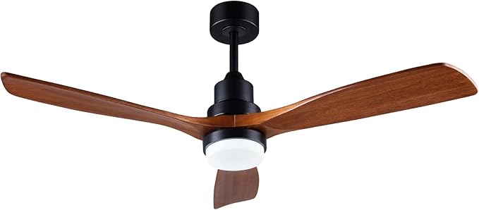 52-inch Ceiling Fan with Remote Control (Illuminated) 3-Blade Carved Wooden Fan Blades Quiet Reversible All-Copper Motor Ideal for Living Rooms, Bedrooms, and Courtyards Black/Walnut Finish