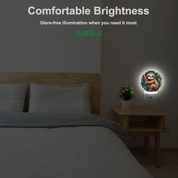 EKOBLA Sloth Plug-in Night Light, Adorable Jungle Animal LED Nightlight with Auto Sensor for Bedroom, Bathroom & Kitchen