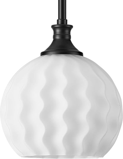 Black Pendant Lights Kitchen Island with Frosted Milk Glass, 1-Light 7.3" Modern Pendant Light Fixtures, Height Adjustable Single Globe Hanging Lighting for Kitchen Sink Bathroom, E26 Base