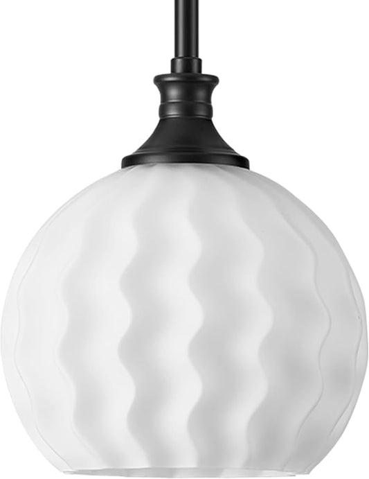 Black Pendant Lights Kitchen Island with Frosted Milk Glass, 1-Light 7.3" Modern Pendant Light Fixtures, Height Adjustable Single Globe Hanging Lighting for Kitchen Sink Bathroom, E26 Base