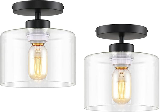 Semi Flush Mount Ceiling Light, Modern Kitchen Lighting Fixtures Ceiling, Rustic Ceiling Light Fixtures, Ceiling Lights with Glass Shade for Hallway Foyer Entryway Bedroom