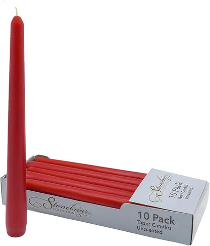 Stonebriar Unscented Taper Candles – 7 Hour Burn Time, Long-Lasting Wax Candles for Weddings, Holidays, Home Décor & Special Events, Pack of 10, Red, 10"