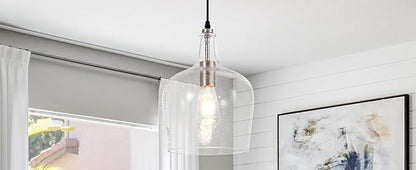Large Hammered Glass Pendant Light Modern Brushed Nicklel 1 Light Single Dome Pendant Lighting Fixtures for Kitchen Island Dining Room Hallway, Dia 10 Inch, UL Listed