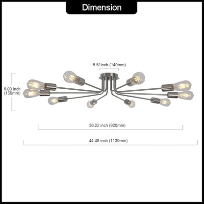 10 Lights Sputnik Ceiling Light Fixture Brushed Nickel Semi Flush Mount Light Ceiling Lamp for Living Room Foyer Dining Room Kitchen Hallway Cafe