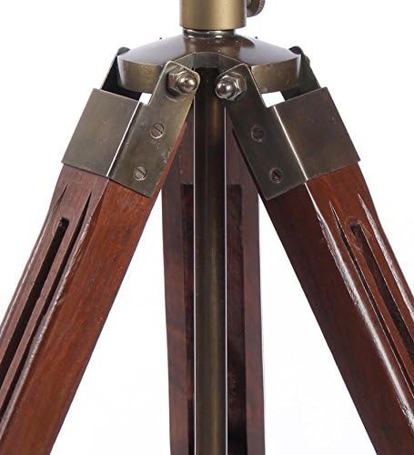 THOR INSTRUMENTS Vintage Industrial Style Brown Brass Finish Teak Wood Tripod Table LAMP Rustic Vintage Home Decor Gifts