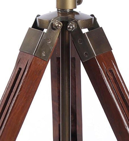 THOR INSTRUMENTS Vintage Industrial Style Brown Brass Finish Teak Wood Tripod Table LAMP Rustic Vintage Home Decor Gifts