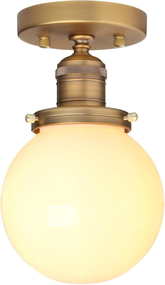 Yosoan 1-Light Modern Hallway Ceiling Light Fixture with Milk Round Glass, Indoor Hardwired Vintage Indoor Flush Mount Lighting with Matte Globe Shade Lamp for Kitchen Bathroom Porch Entryway(Antique)